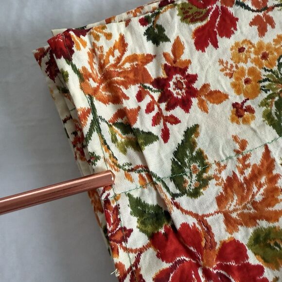 2 Fall Floral Curtain Panels 40x55 Handmade Joann Cotton Fabric LA32626 Orange - Picture 4 of 8